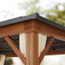 Cenador de jardín 3x3 m, Aspecto Madera, Techo sólido, 4 Cortinas en champán 