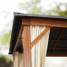 Cenador de jardín 3x3 m, Aspecto Madera, Techo sólido, 4 Cortinas en champán 