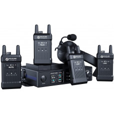  Hollyland Mars T1000-Duplex completo Intercomunicación Inalámbrico Sistema para 5 personas-1 estación base y 4 riñonera,auriculares dinámicos y mics.OLED,Mute/Talk,Tally para iglesia,dron,evento. 